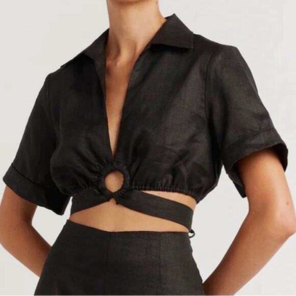 DISSH Mimi Black Linen Ring Front Crop Tee Size 4 - Picture 1 of 6